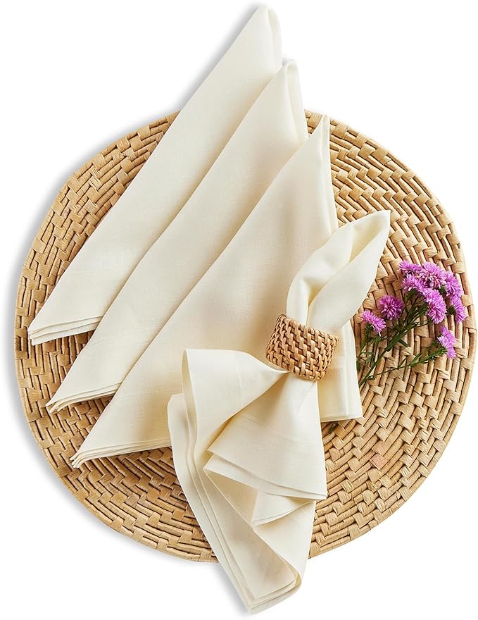 Solino Home Ivory Linen Napkins Set of 4-100% Pure Linen Cloth Washable Dinner Napkins 20 x 20 Inch for Spring, Easter - Fete