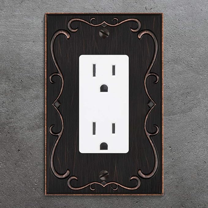 French Cabriole Decorative Wall Plate Switch Plate Outlet Cover (Single Decorator, 2 Pack, Aged Bronze)