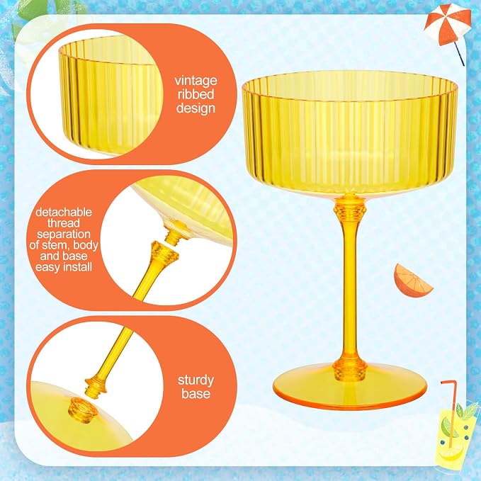 Jingmore 12 Pcs Ribbed Martini Glasses 10 oz Disposable Plastic Vintage Ribbed - Image 4