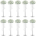 Nuptio Wedding Centerpieces Silver Vases: 10 Pcs 35.4in Tall Crystal Flower Vase Metal Flowers Stand for Party Tables Decorations - Elegant Bulk Weddings Decoration Table Chandelier Centerpiece stands
