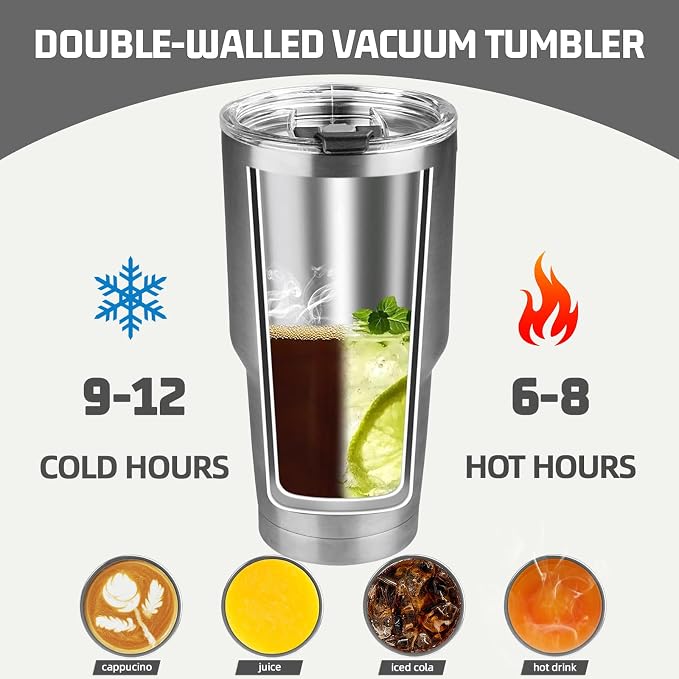 30 oz Tumbler with Lids and Straws, Stainless Steel Insulated Coffee Tumbler - Image 4