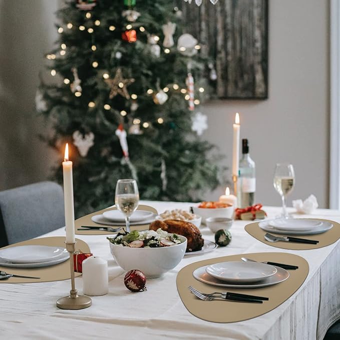 Placemats Set of 4, Faux Leather Placemats for Round Tables Set Washable Wipeable Heat-Resistant Dining Table Mat Kitchen Place Mats Modern Nordic Style Placemats(Apricot)