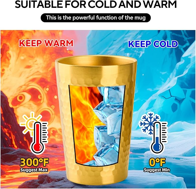 5 Pcs 12 oz Honeycomb Small Metal Cup, Double Wall Vacuum Stainless Steel Insulated Cup, Reusable Camping Cups Unbreakable Indoor Outdoor for Party, Home, Office, BBQ, Gold