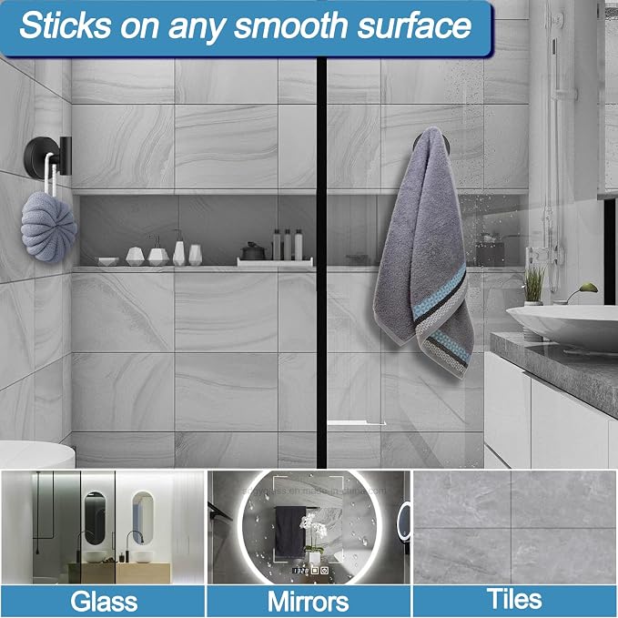 Suction Cup Hooks for Shower, No Drill Towel Hooks for Bathroom | Shower Hooks - Image 4