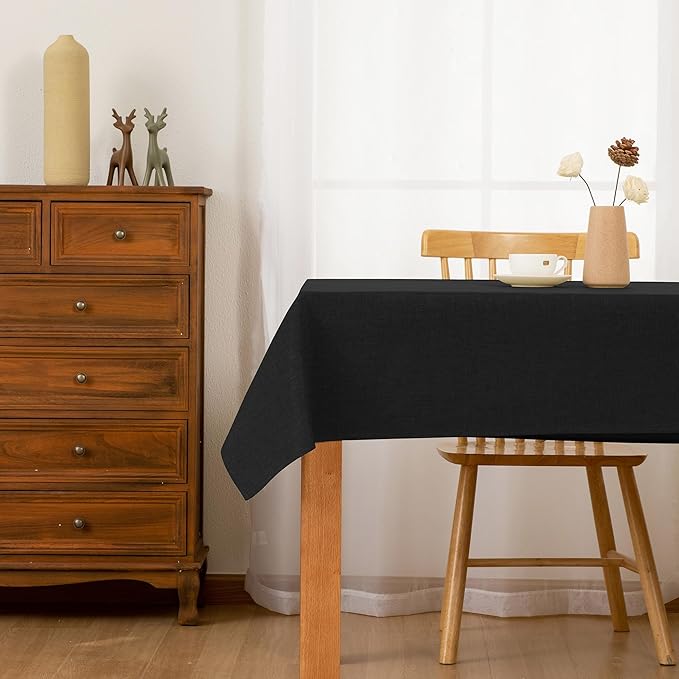Hiasan Faux Linen Rectangle Tablecloth - Wrinkle and Stain Resistant Washable Table Cloth for Kitchen Dining Room Holiday Table Cover for Party Dinner, Black, 54 x 120 Inch