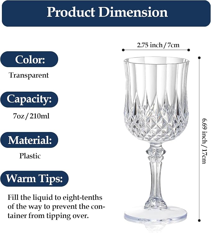 XUWAIDSGN 48 Pcs 7oz Plastic Vintage Wine Glasses Drinking Glasses Unbreakable - Image 2