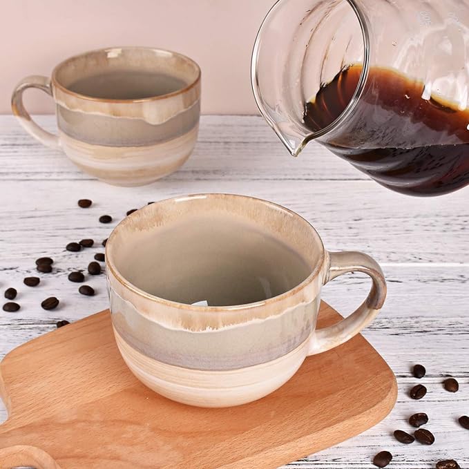 Bosmarlin Large Ceramic Coffee Mug Set of 2, Stoneware Jumbo Latte Mugs - Image 5