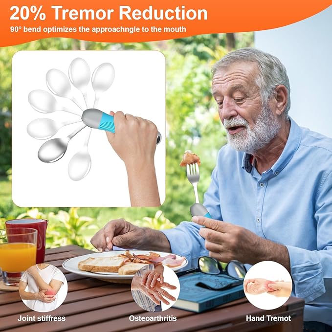 Weighted & Swivel Adaptive Utensils for Hand Tremors,Parkinson‘s - Comfort Grip Silverware Set, Eating Aids for Arthritis, Elderly & Weak Hands (Spoon & Fork)