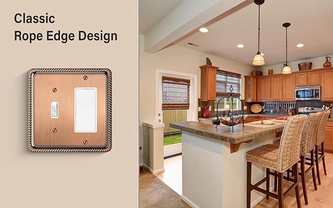 Henne Bery Rope Edge Decorative Wall Plate Switch Plate Outlet Cover (Toggle/Decorator, Antique Copper)