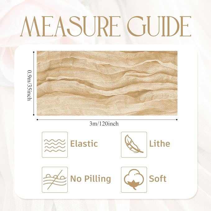 Cheesecloth Table Runner Sand 10FT Boho Gauze Runner, 3 Pack | 120 Inch Cheese - Image 2