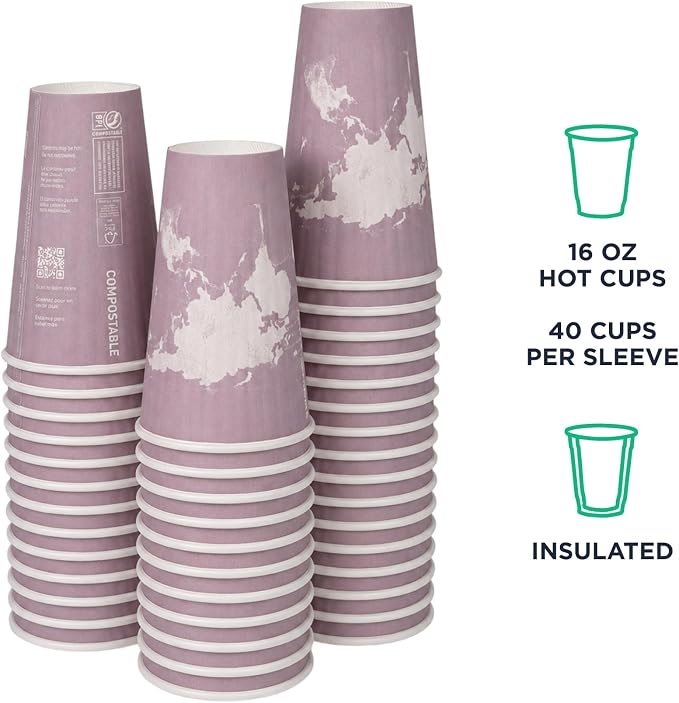 ECO PRODUCTS Compostable Disposable Insulated World Art 16oz Large Coffee Cups - Image 2