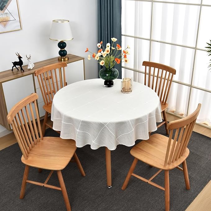 Zobesta White Round Tablecloth Christmas Round Table Cover 53 Inch, Circle Table Cloth Washable Farmhouse Tablecloth for Kitchen, Party, Picnic, Outdoor