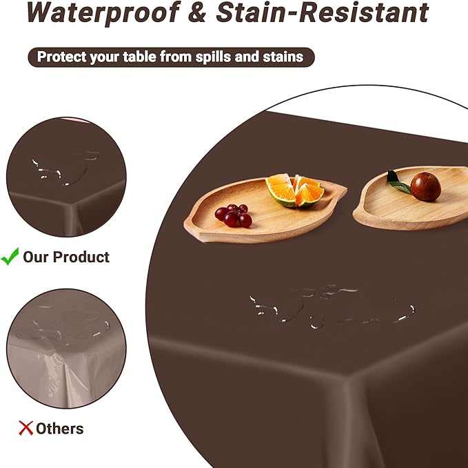 QZYL 4 PCS Plastic Table Cover, 54x108 Inches Waterproof Table Cover, Multiple Colors Brown Rectangle Tablecloth, Disposable Table Cloth for Camping, Anniversary, Picnic and Party Decorations