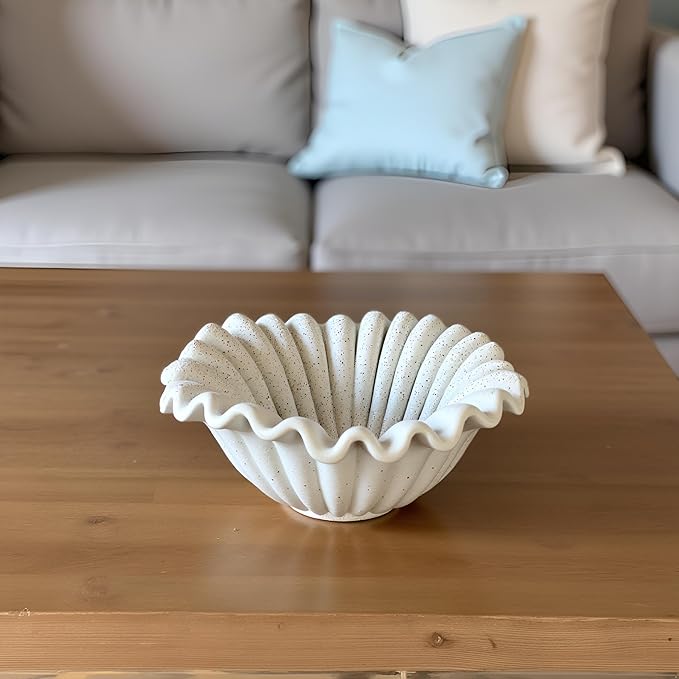 Small Decorative Bowl decor, Scalloped Pedestal Bowls for Modern Home Decor,Ruffle Decor,Stylish Key Bowl for Entry Table,Decorative Fruit Bowl for Kitchen Counter,Light Gray