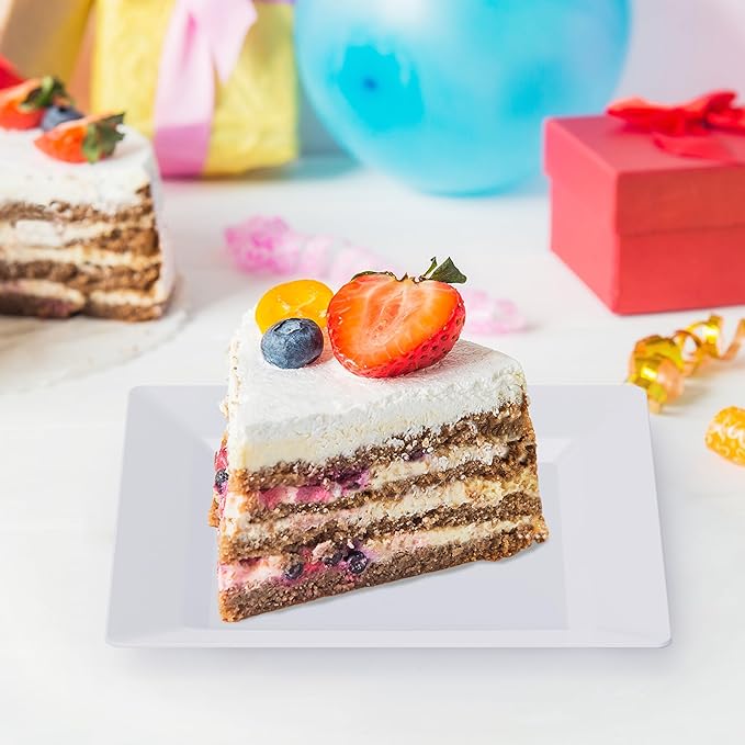50PCS Square Plastic Plate-4.5 inch Disposable Dessert Plates- Premium Hard Square Small Appetizer Plates for Party/Birthday/Wedding & All Occasions (White)