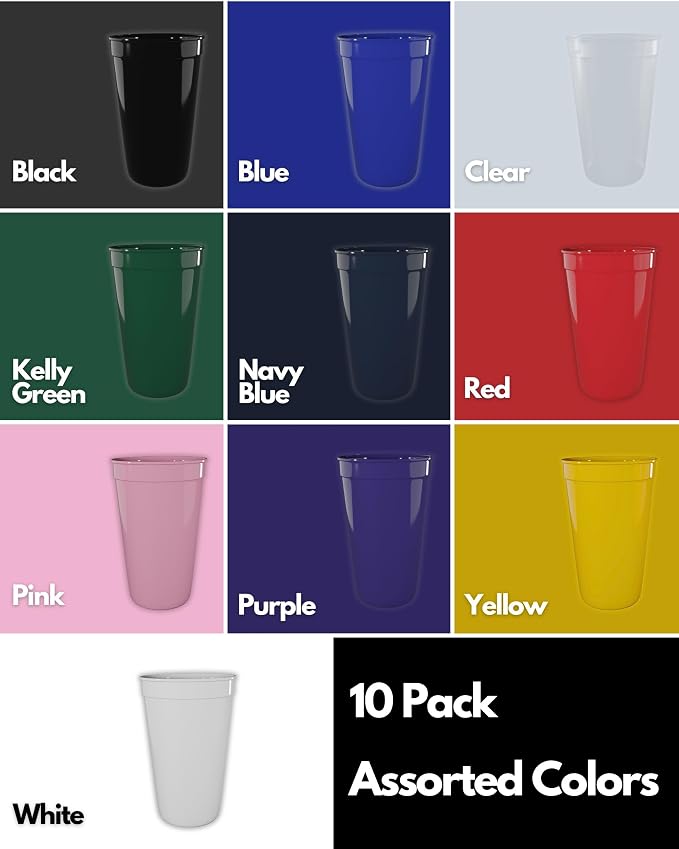 PartyPrints 100 Pack 32 oz Assorted Reusable Blank Plastic Cups, Colored - Image 2