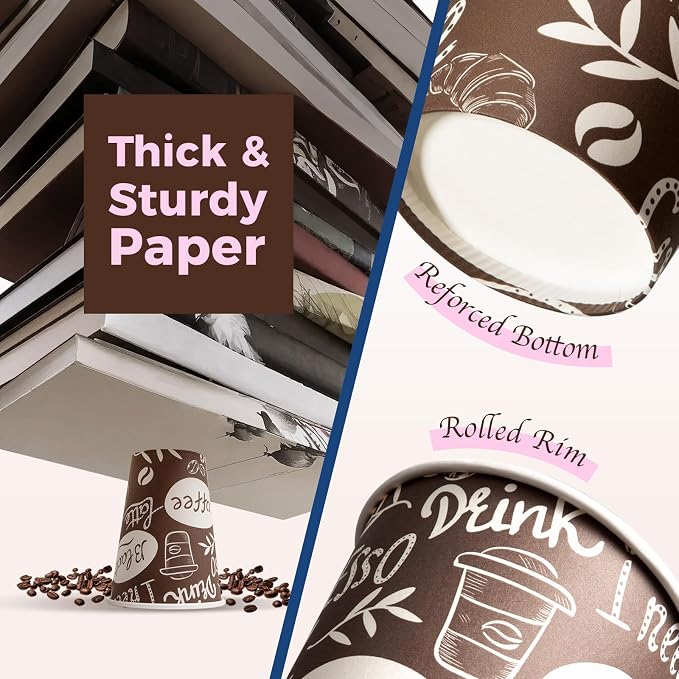 Fit Meal Prep 12 oz Coffee Cups 300 Count, Leak-Proof Hot Cup, Disposable Paper - Image 3