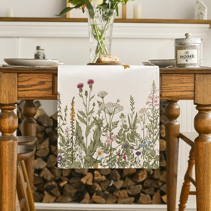 Artoid Mode Antique Herbs and Wild Flowers Spring Table Runner, Summer Fall - Image 2