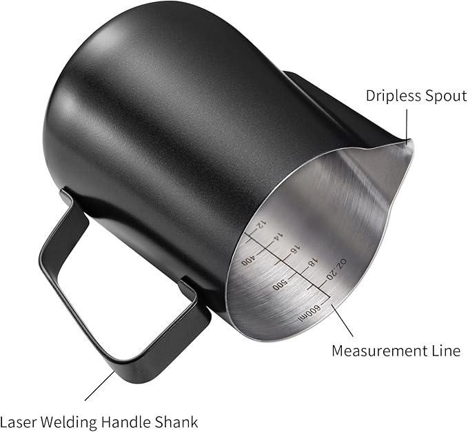 2 Pack Matte Black Milk Frothing Pitcher, 12oz/350ml & 20oz/600ml Espresso - Image 3