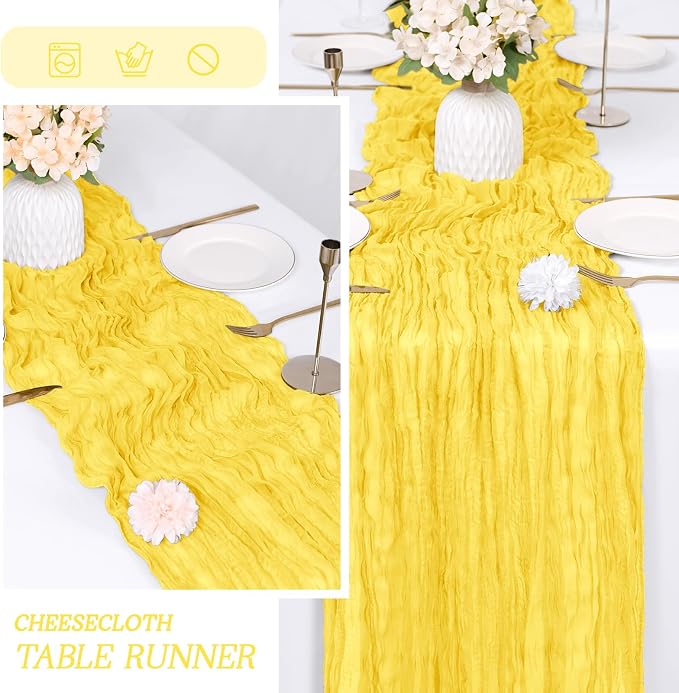 6 Pack Lemon Yellow Cheesecloth Table Runner 17x108 Inch Semi Sheer Boho Gauze - Image 6