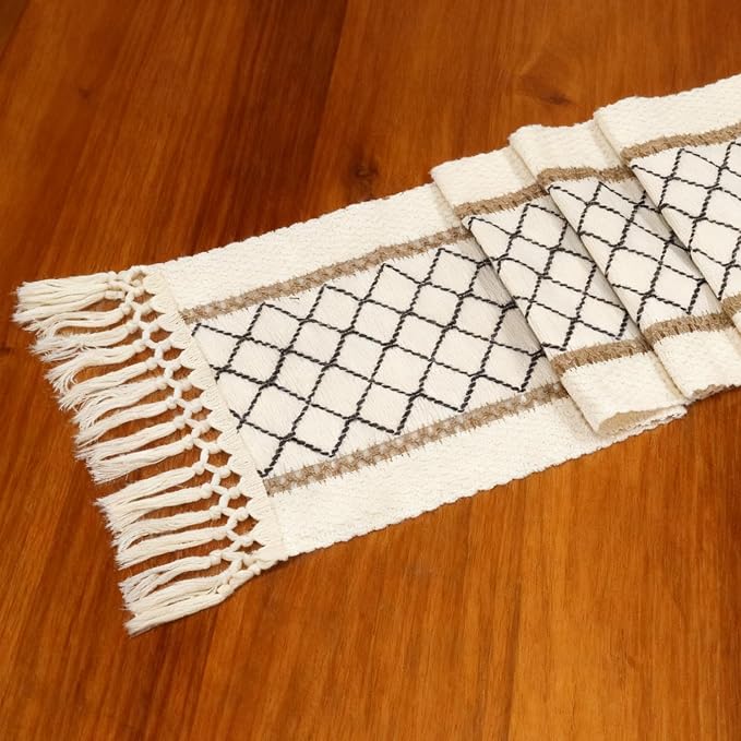 EMMTEEY Macrame Table Runner Boho Style 94 Inches Long, Hexagonal Black | - Image 3