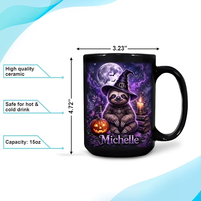 Hyturtle Personalized Halloween Sloth Mug, Custom Name Gift - Image 4