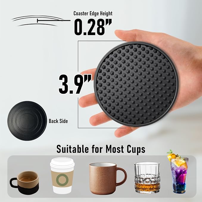 Silicone Coasters 6 Pack with Holder, Non-Slip Non-Stick Heat Resistant Cup Mat - Image 2