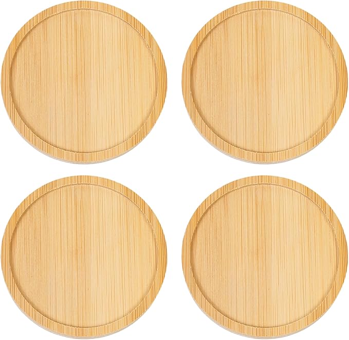 Wood Coasters Set of 4 - Handcrafted Drink Coaster Thick Heat-Resistant for Office, Bar, Farmhouse - Natural Bamboo Drink Cup Coasters for Table Protection