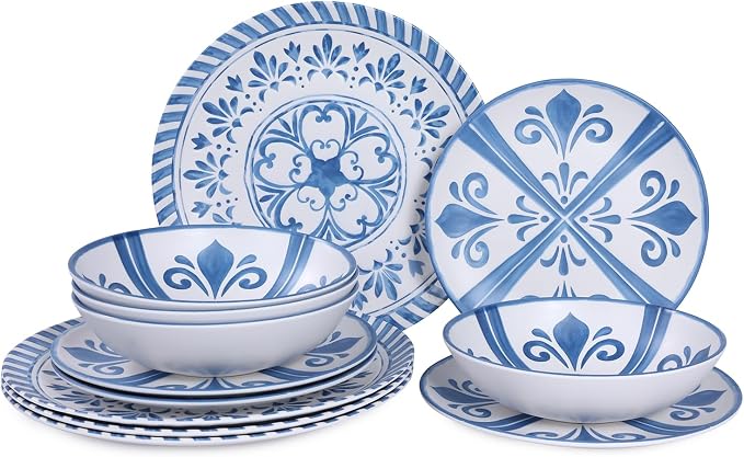 Melamine Dinnerware Sets for 4, 12-Piece Plates and Bowls Sets - Image 7