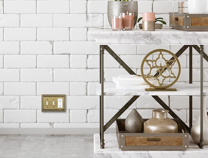 Henne Bery Sunken Pearls Heavy Duty Decorative Wall Plate Switch Plate Outlet Cover (Double Toggle/Single Decorator, Antique Brass)