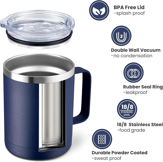 MEWAY 12oz Coffee Mug With Handle 4 Pack Bulk, Stainless Steel Insulated Travel - Image 2