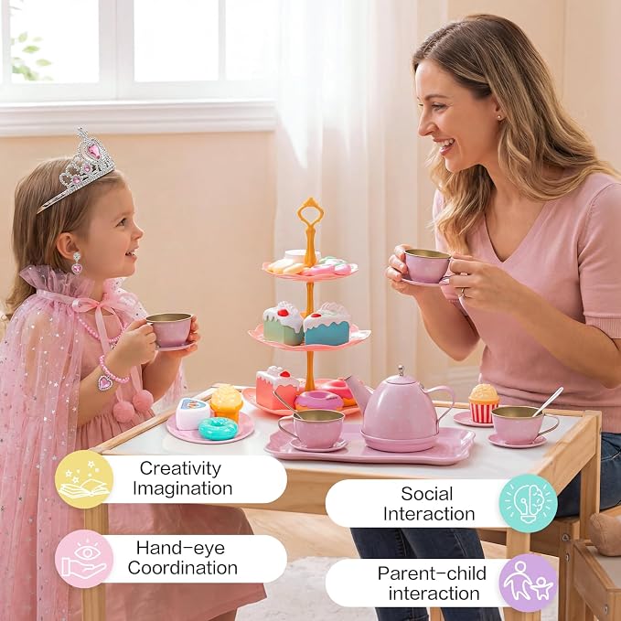 iAOVUEBY Tea Party Set for Little Girls Age 3-8, Kids Princess Pretend Playset - Image 2