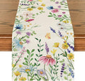Artoid Mode Daisy Eucalyptus Lavender Floral Leaves Summer Table Runner by ArtoidMode