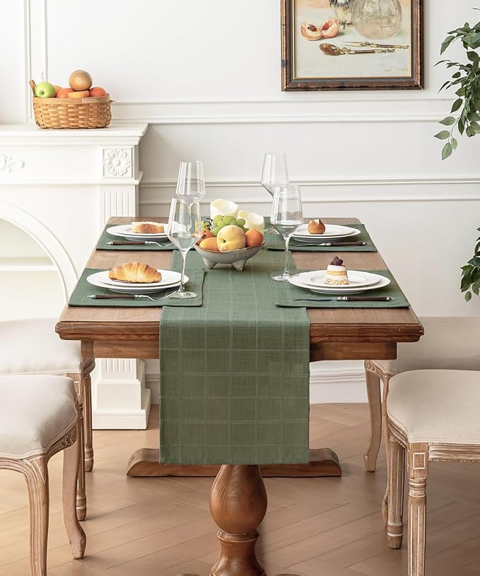Linen Textured Table Runner, Sage Green Table Runners 108 Inches Long | Raised - Image 2