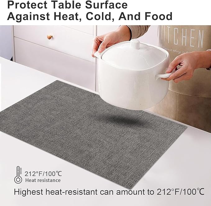 Leather Heat Resistant Placemats Set of 6 Waterproof Wipeable Washable PU Table Mats,Easy to Clean Anti-Slip Place Mats (Smokey Grey, 6)