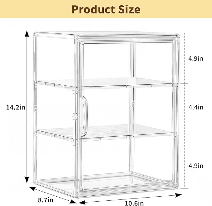 Attelite Pastry Display Case, Large Bread Box for Kitchen Countertop, 2 Pack 3 Layers Adjustable Clear Bread Storage with Magnetic Door, Bread Container for Bread, Bagel, Donut