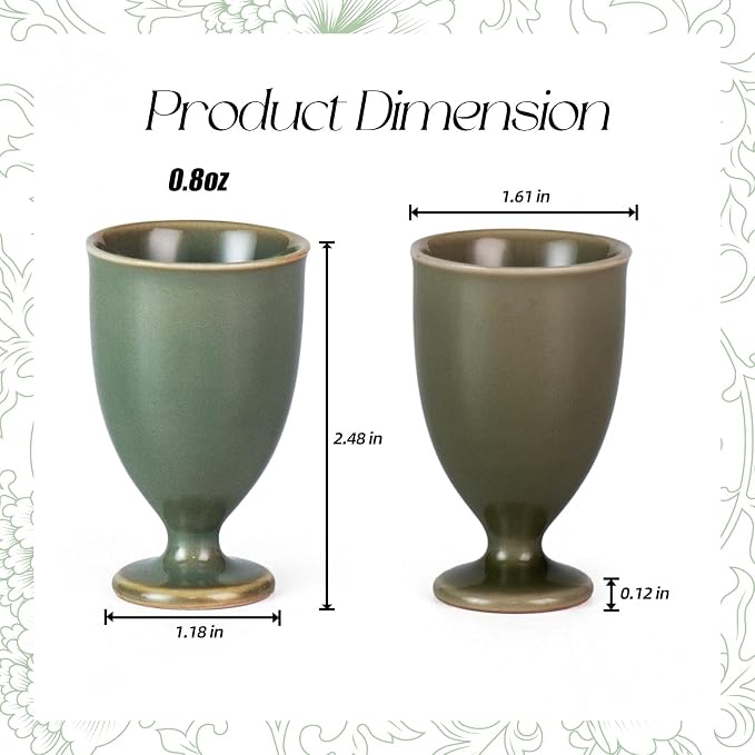 KAMMAK Ceramic Tea Cups Set of 2, 0.8 oz, Vintage Small Teacups, 694N | Hand - Image 6