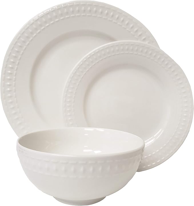 Tabletops Gallery Embossed White Porcelain Round Dinnerware by TabletopsGallery