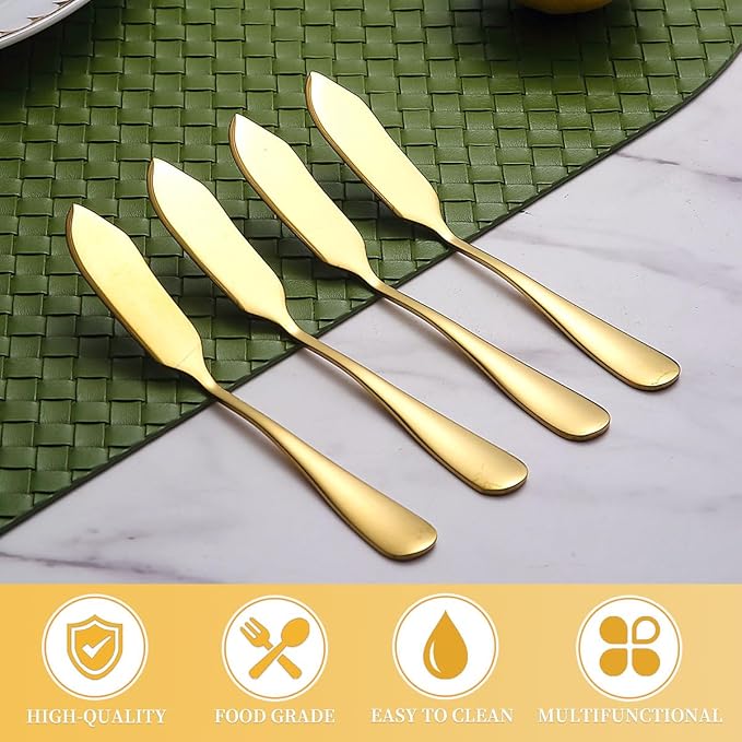 Berglander Stainless Steel Butter Knives Set of 4Pcs, Titanium Gold Plating - Image 3