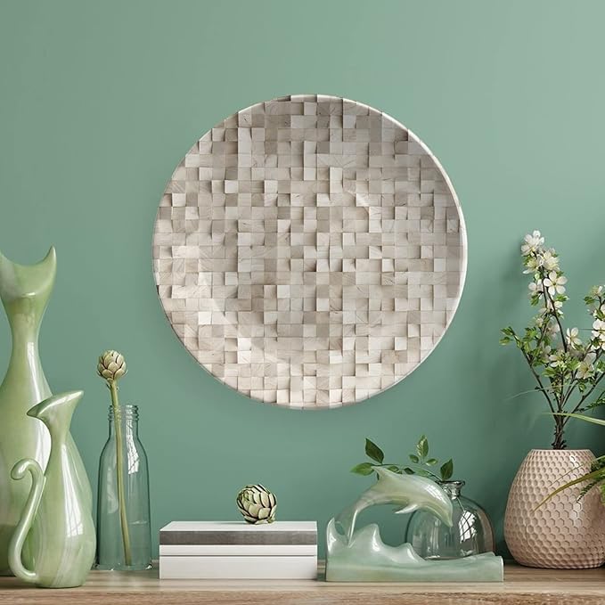 Ceramic Plates, Abstract Decorative Ceramic Plates, Wooden Cubes Print, 8 Inch, for Dining, Parties, Wedding, Tan