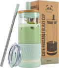 Pandaloo® Glass Cups With Lids and Straws -20 Fl Oz- Perfect Size Iced Coffee by Pandaloo
