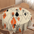 Retro Boho Modern Black Cat Round Tablecloth, Mid Century Boho Moon Abstract Geometric Leaf 50s 60s Style Tablecloth for Home Party Dining Room Kitchen Decor 36Inch(90cm)