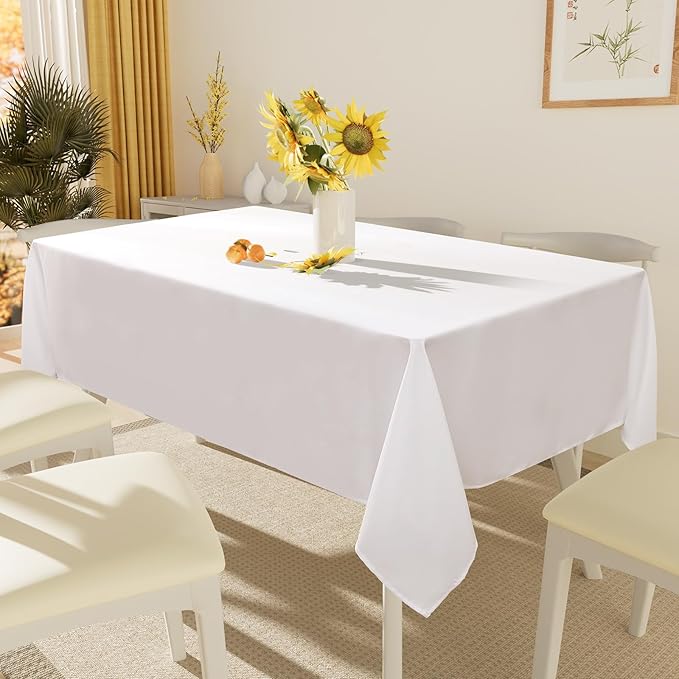 Smiry Rectangle Table Cloth, Waterproof Anti-Scratch Polyester Tablecloth, Decorative Washable Fabric Table Cover for Dining, Buffet, Parties and Outdoor, 54x108, White