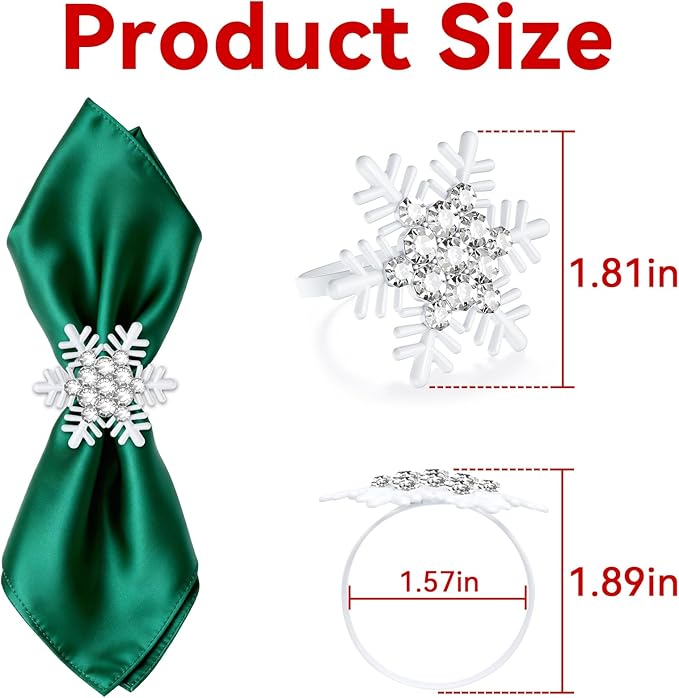 ZeeDix Set of 8 Christmas Snowflake Napkin Rings for Dinning Table Setting- White Rustic Dinner Tables Setting Decoration for Wedding Receptions, Christmas Holiday Party Dinner Parties