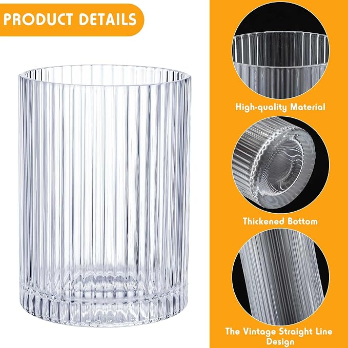 Zhehao 12 Pcs Ribbed Drinking Glasses Set 9 oz 12 oz Glass Cups Vintage - Image 3