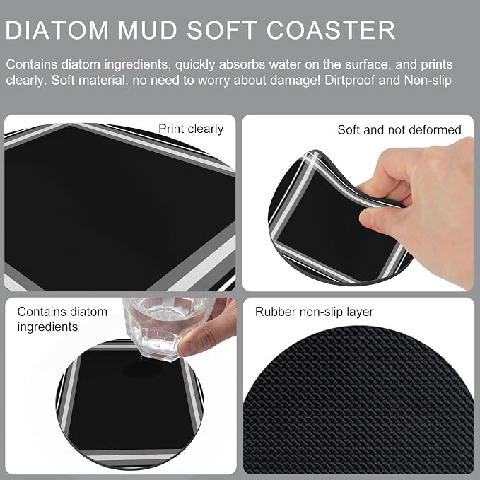 Black Grid Coasters Set of 6 Absorbent Coasters - Image 5