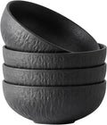 Bowl Set of 4, 20.4 oz Matte Marble Pattern Stoneware Soup Bowls | Black by KINGSTONE