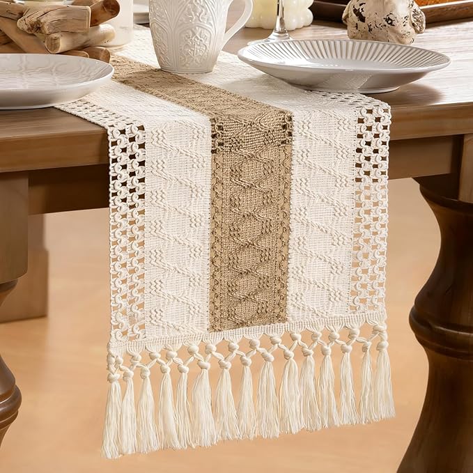 MLMW Boho Jute Table Runner Farmhouse Burlap Small Table Runner Dresser Runner - Image 4