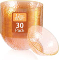 Rubtlamp 30 Pack Clear Orange Disposable Bowls, Clear Plastic Bowls with Gold Rim, 12-16oz Premium Heavy Duty Plastic Soup Bowls, Gold Disposable Bowls for Party