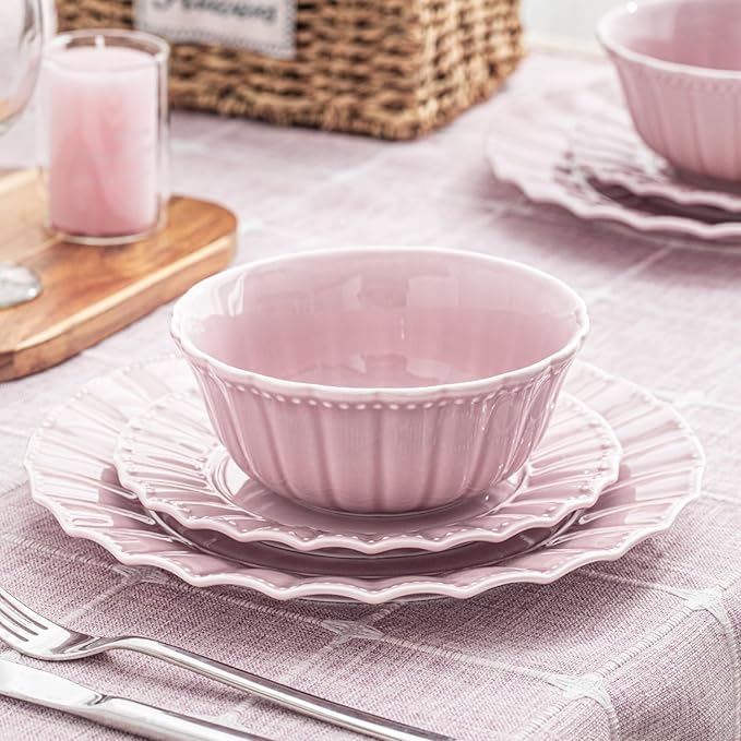 HOMBENE Ceramic Soup Serving Bowls for Kitchen, 6.4 Inch, Set of 4, Cereal Bowl Porcelain, Oven & Microwave Safe, Red
